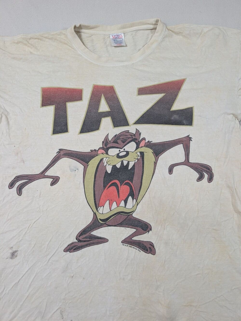 Vintage 1996 Taz Screaming Shirt XL Original Looney Tunes Front & Back Distress